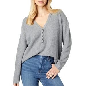 Madewell Sweater Womens Medium Grey Asherton Waffle Henley Sweater